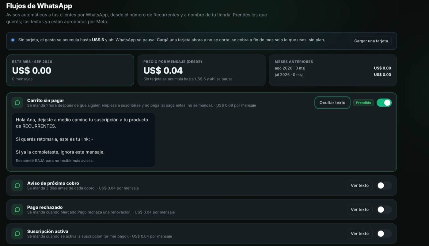 recurrentesapp.com · Flujos de WhatsApp